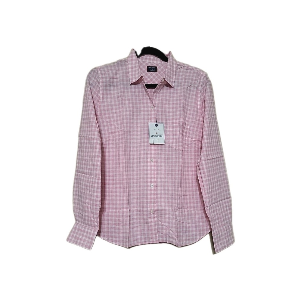 UNTUCKit Womens 2 NWT Cotton Check Pink Button-Up Shirt Lightweight Spring Girly - Picture 6 of 7
